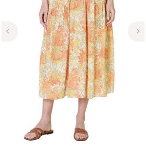 Vince Floral Midi Skirt in Orange and Yellow